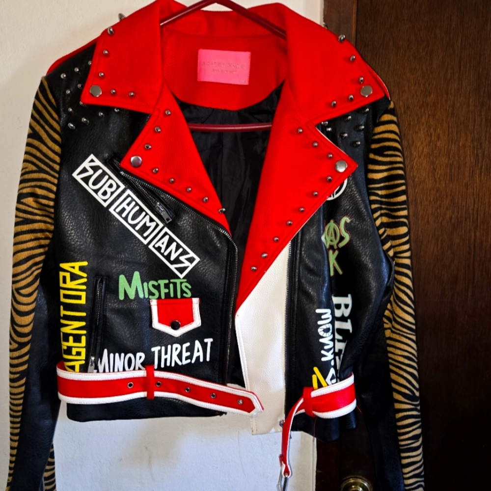 Studded Red and Black Leather Jacket